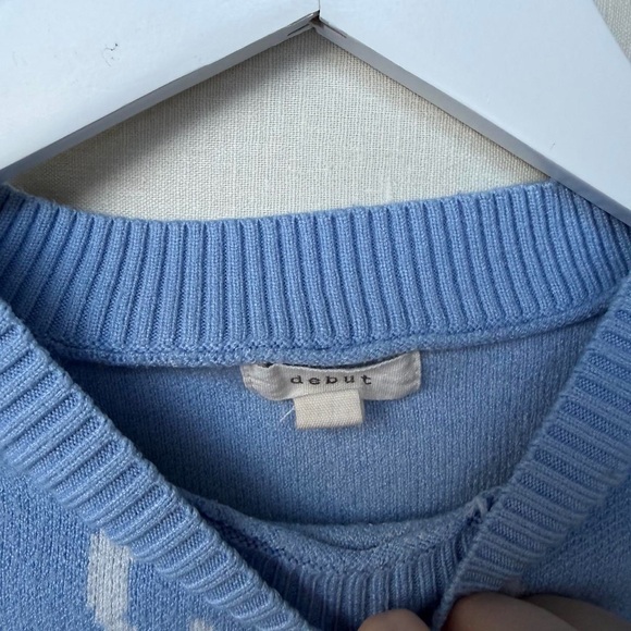 Debut Light Blue Smiley Face Retro Fun Sweater - Picture 5 of 8